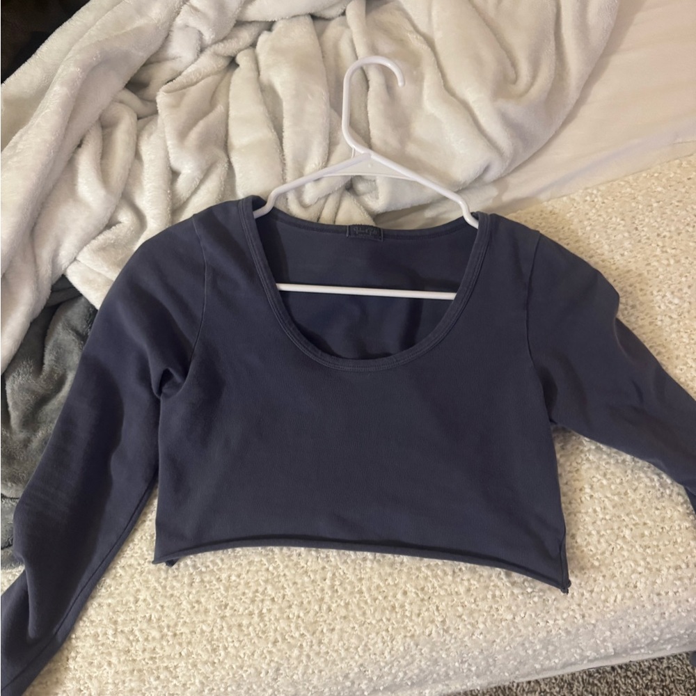 Brandy Melville Navy Long Sleeve Crop Top